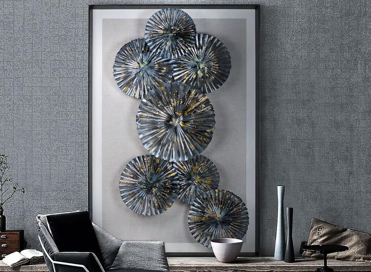 玄關(guān)裝飾畫 工業(yè)風(fēng)客廳沙發(fā)軟裝實物 立體手工鐵藝金屬酒店壁飾