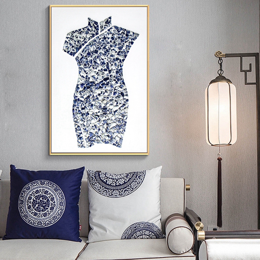 新中式客廳裝飾畫 臥室實(shí)物畫 餐廳掛畫 旗袍