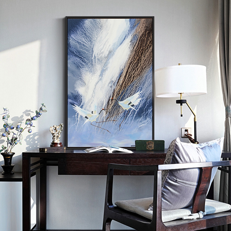 新中式抽象客廳裝飾畫 餐廳原創(chuàng)純手繪畫 玄關(guān)環(huán)保PS框掛畫 仙鶴