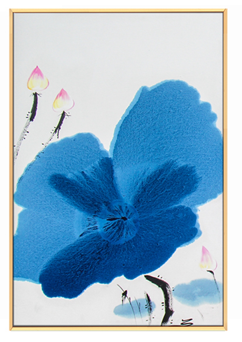 新中式客廳裝飾畫 臥室原創(chuàng)純手繪禪意圖 玄關(guān)鋁合金框掛畫 荷葉3